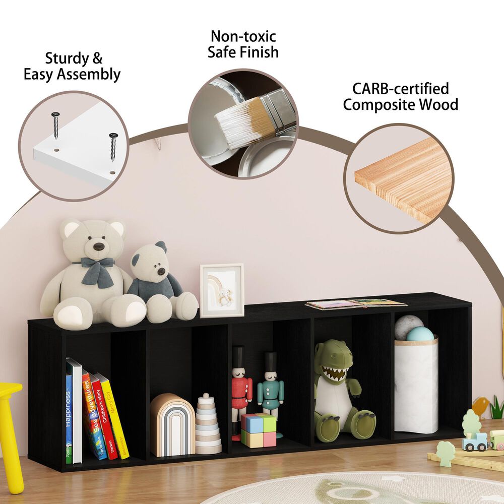 HOMLUX 5-Tier Reversible Bookshelf with Decorative Open Shelves in Blackwood, , large