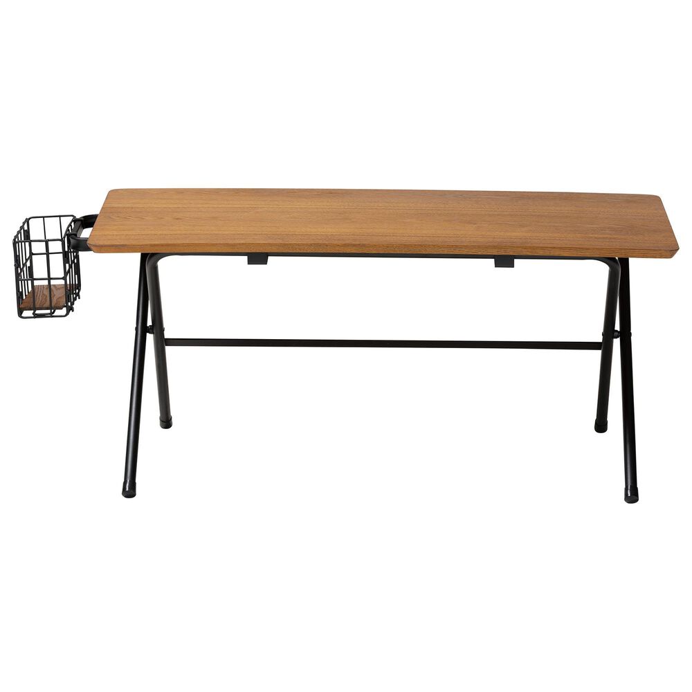 Baxton Studio Mariela Coffee Table with Basket in Natural Brown and Black, , large