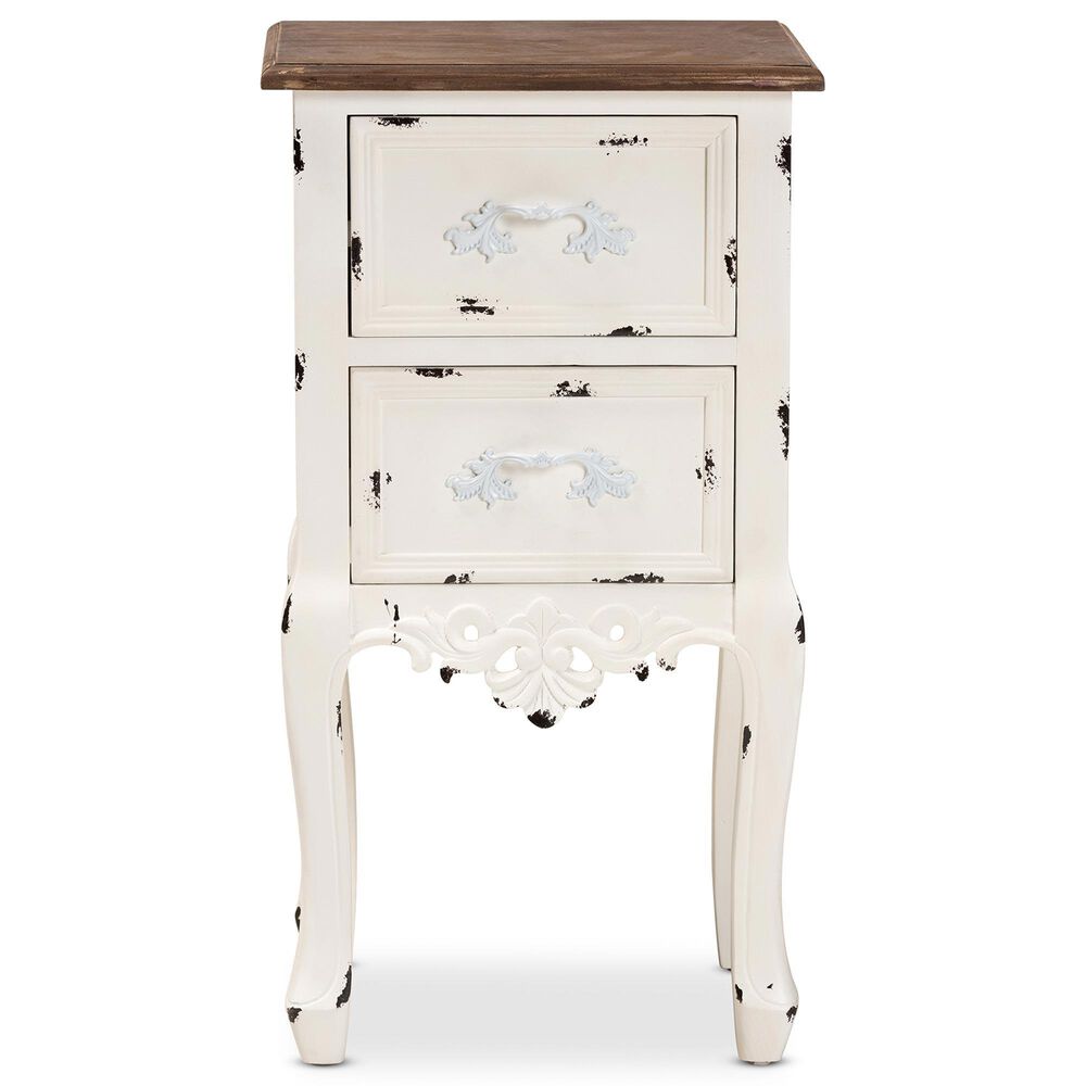 Baxton Studio Levron 2-Drawer End Table in Walnut Brown and Antique White, , large
