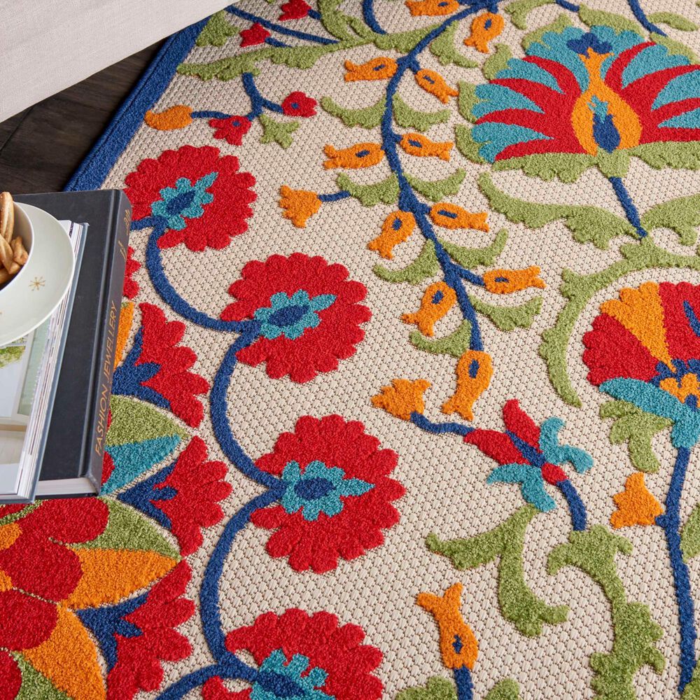 Nourison Aloha Floral 6&#39; x 9&#39; Red and Multicolor Indoor/Outdoor Area Rug, , large