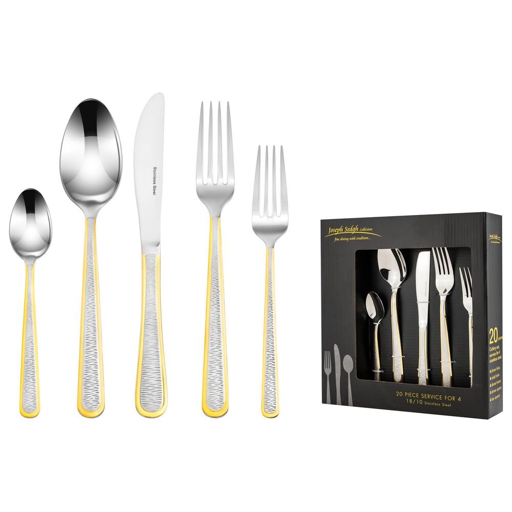 Gifts Plus 20-Piece Cetara Flatware Set with Gold Trimmed in Stainless Steel, , large