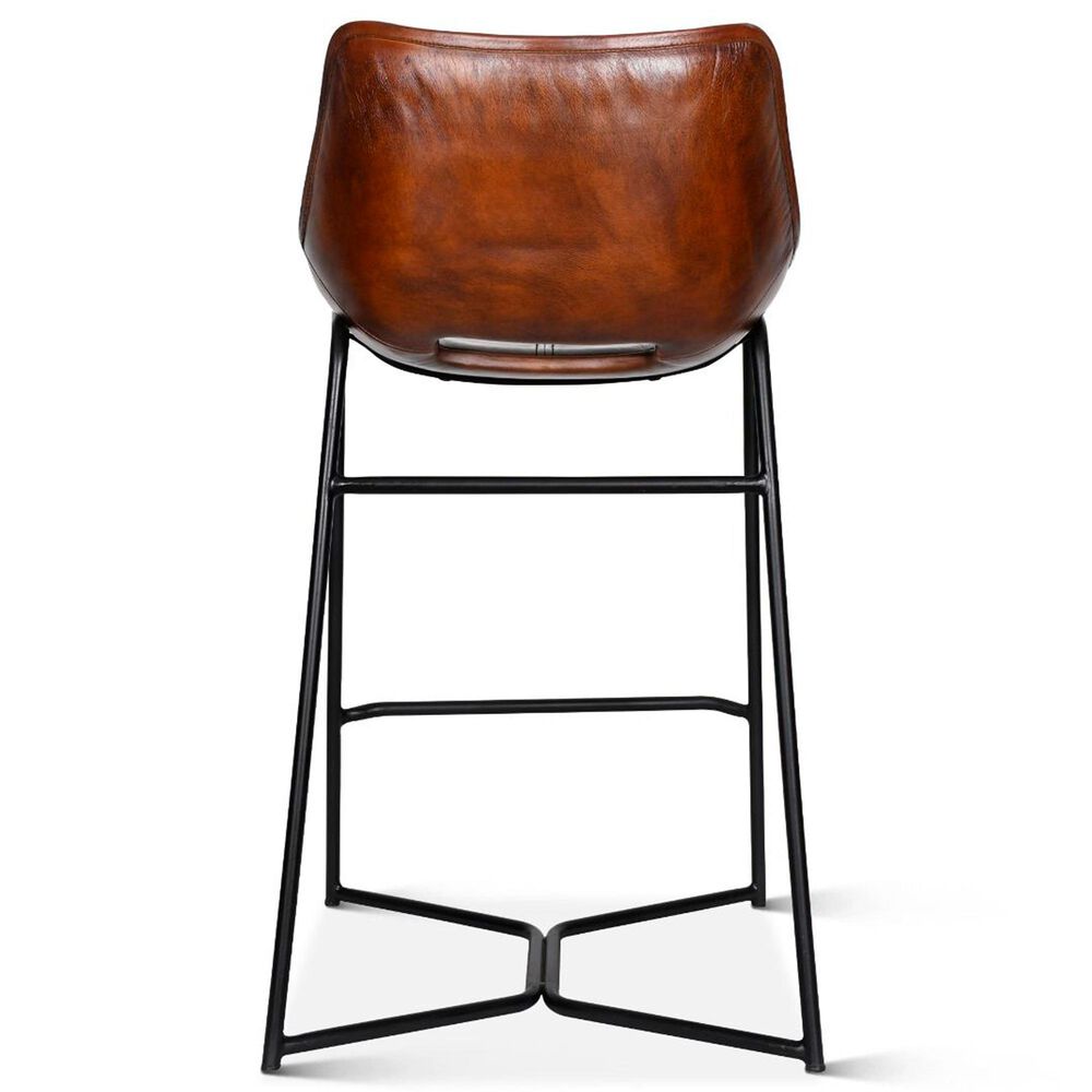 Home Trends &amp; Design Counter Stool with Chocolate Top Grain Leather Seat and Black Metal Frame, , large