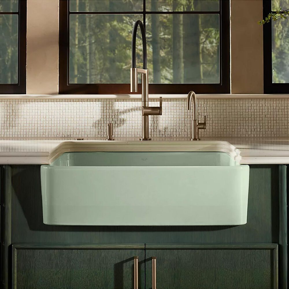 Kohler Ironridge 34" Undermount Single-Bowl Farmhouse Kitchen Sinks in Aspen Green, , large