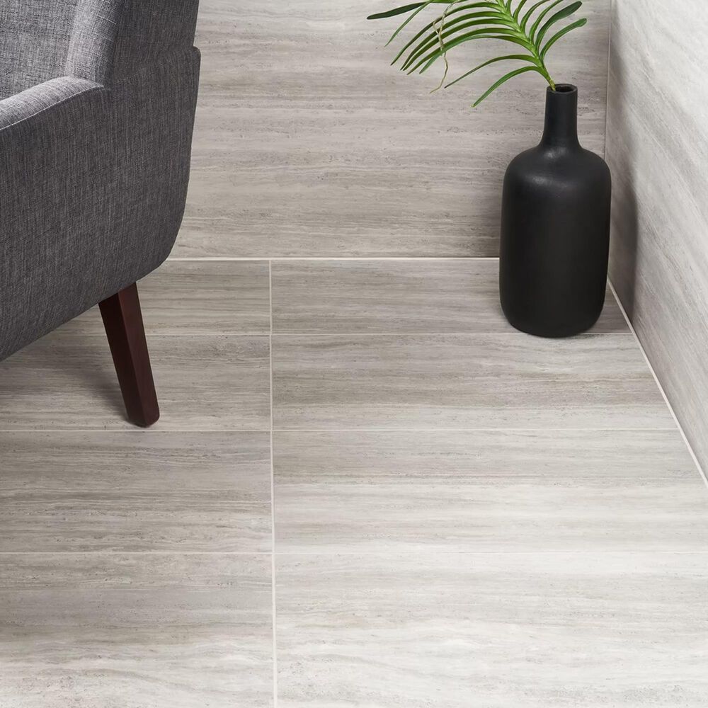 Soho Studio Zenit Grigio Chiaro Gray 12" x 24" Travertine Look Matte Porcelain Tile, , large