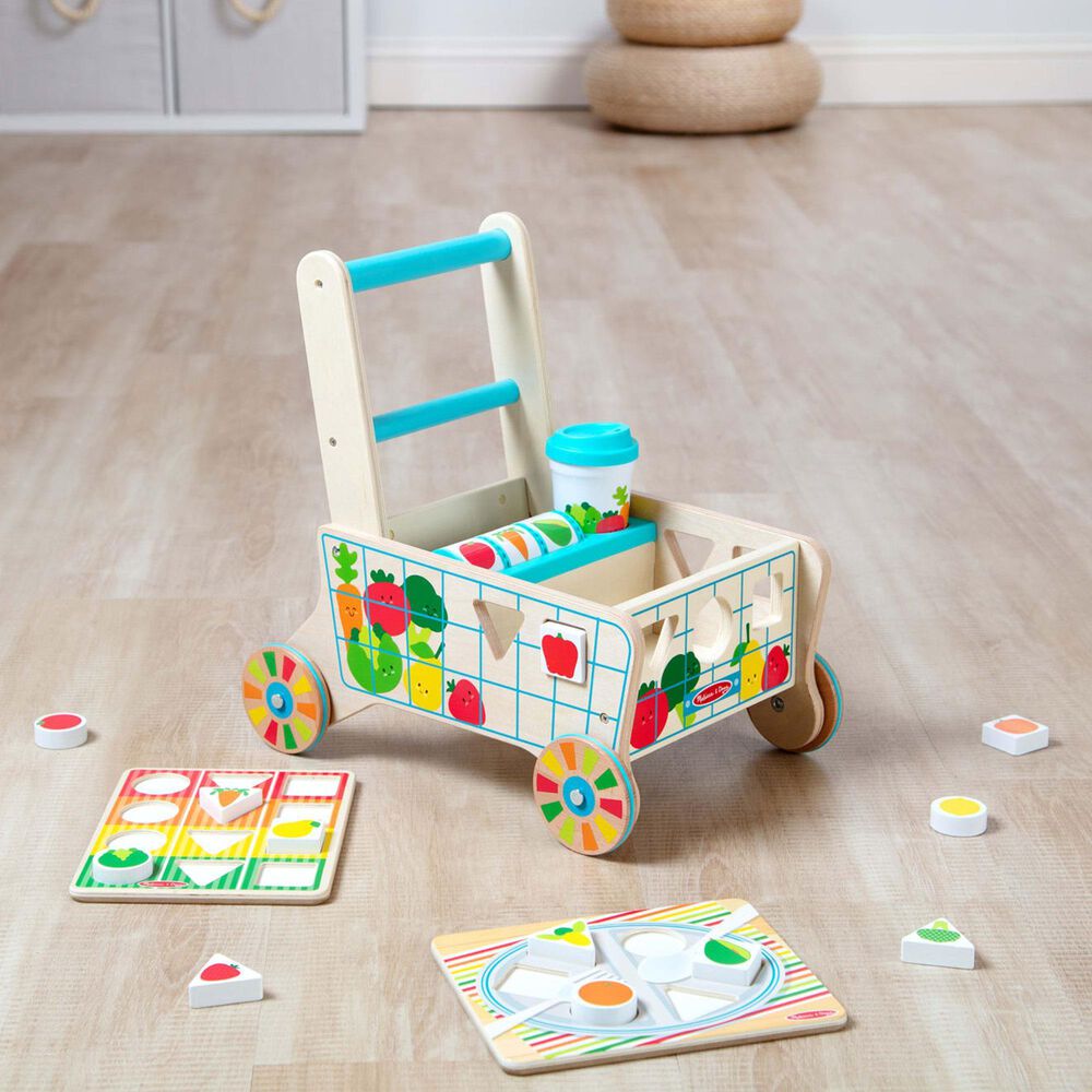 Melissa &amp; Doug Wooden Shape Sorting Grocery Cart, , large