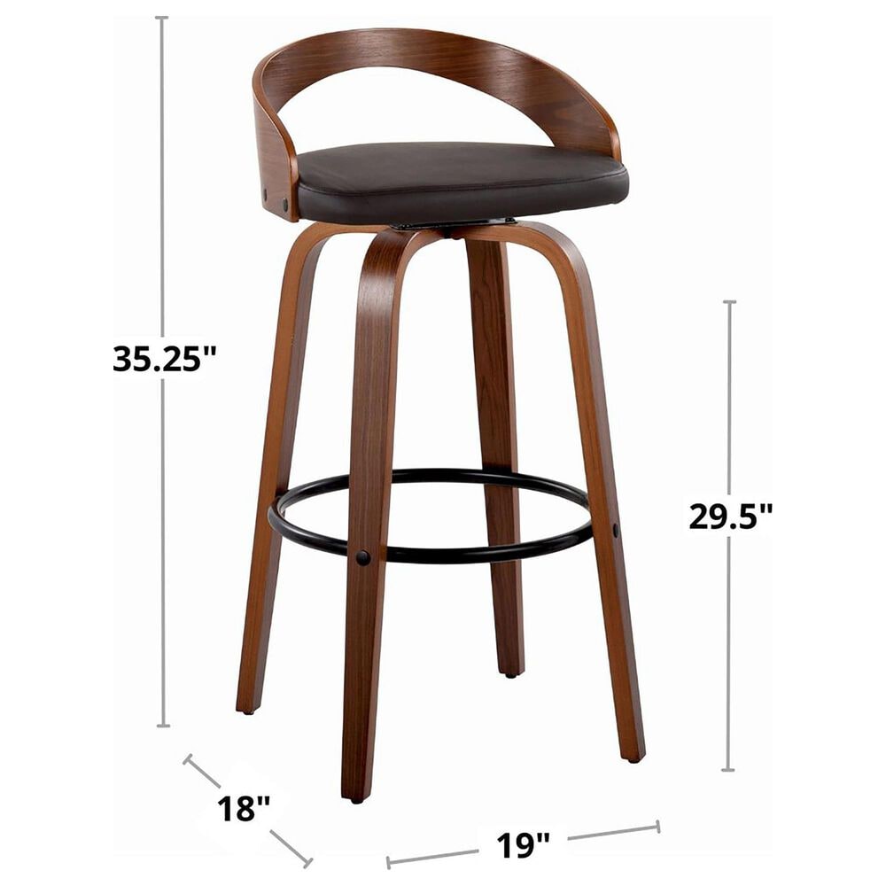 LumiSource Grotto 30" Swivel Barstool with Cream Faux Leather Upholstery in Walnut and Black (Set of 2), , large