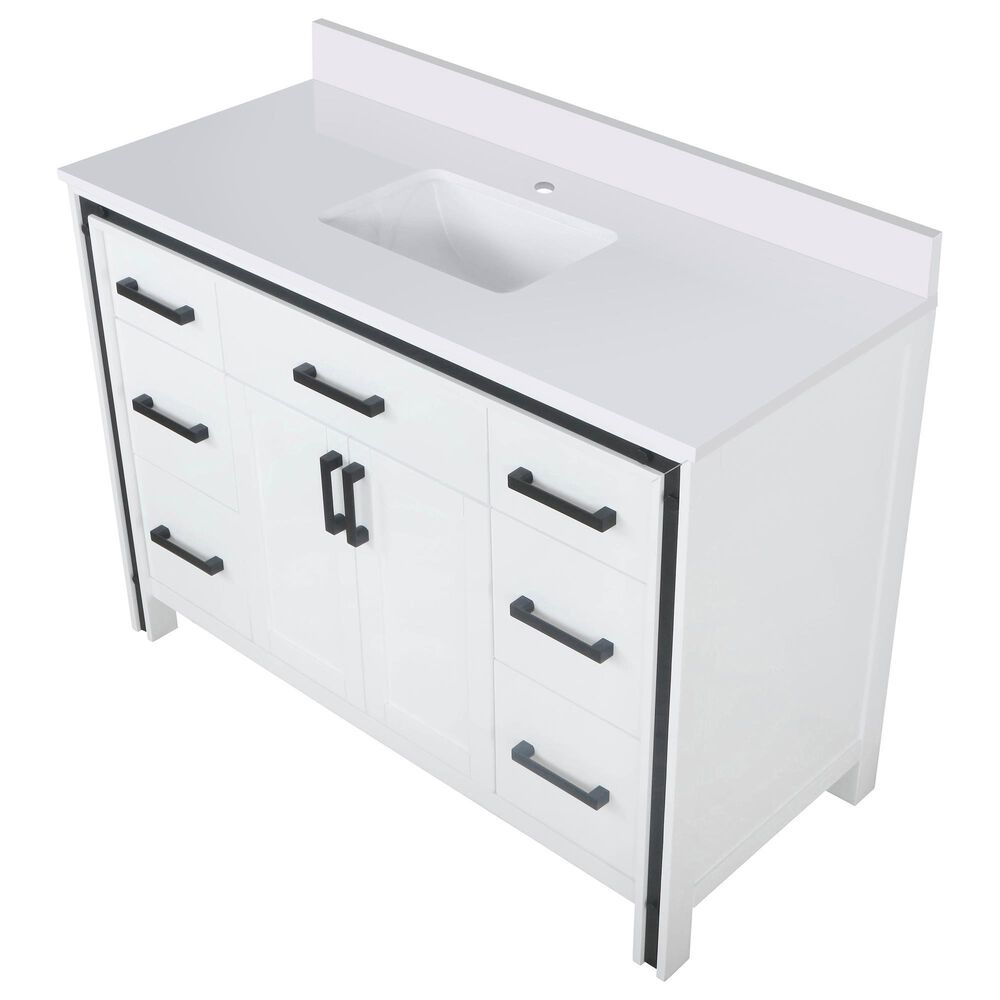 Lexora Home Ziva 48&quot; Single Bathroom Vanity in White with 2 cm White Cultured Marble Top and Rectangular Sink, , large