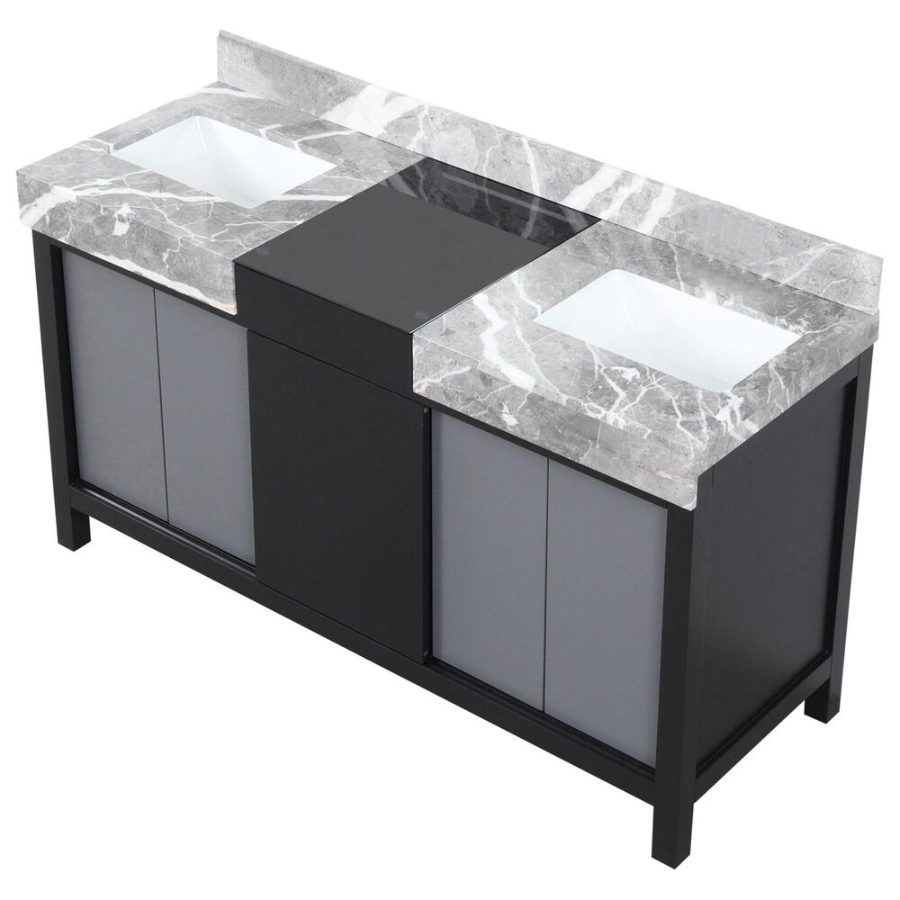 Lexora Home Zilara 60&quot; Double Bathroom Vanity in Black and Grey with 11 cm Castle Grey Marble Top and Rectangular Sinks, , large