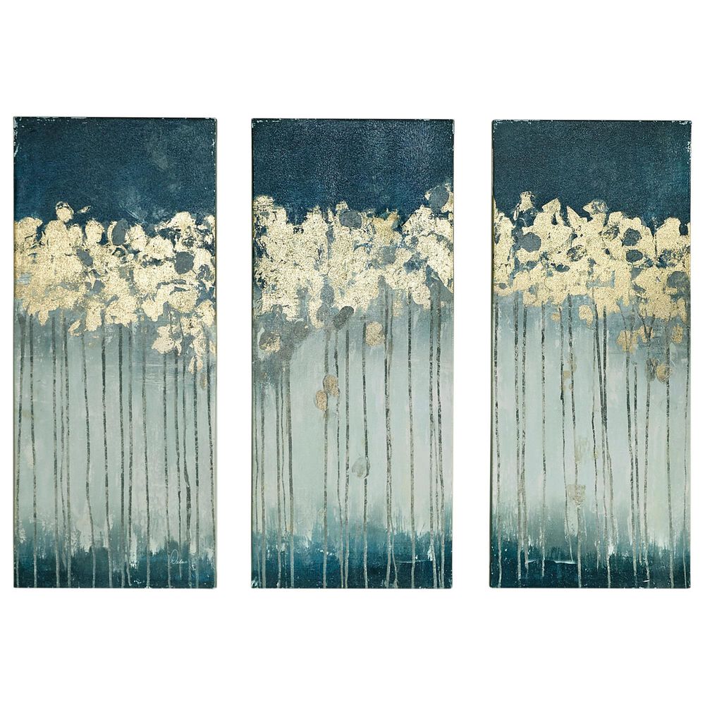 Hampton Park Dewy Forest Teal Abstract Gel Coat Canvas with Metallic Foil Embellishment 3 Piece Set, , large