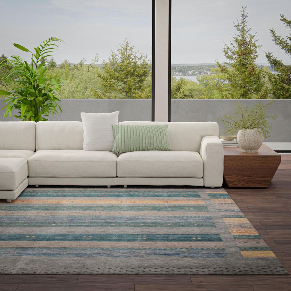 RIZZY Spectrum Dark Blue, Gray, Teal, Ivory, Cream, Green and Dusty Rose 9&#39; x 12&#39; Area Rug, , large