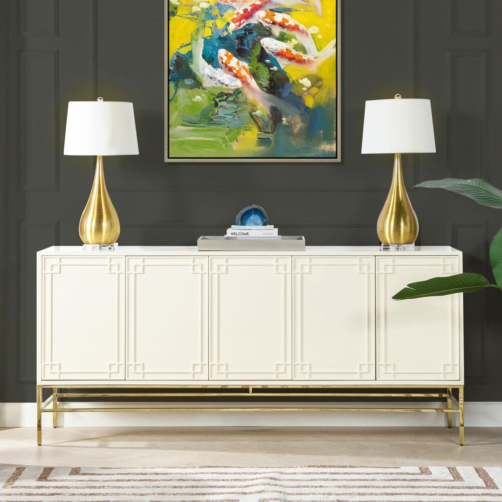 Jennifer Taylor Home Gemini Sideboard in White Lacquer and Gold, , large