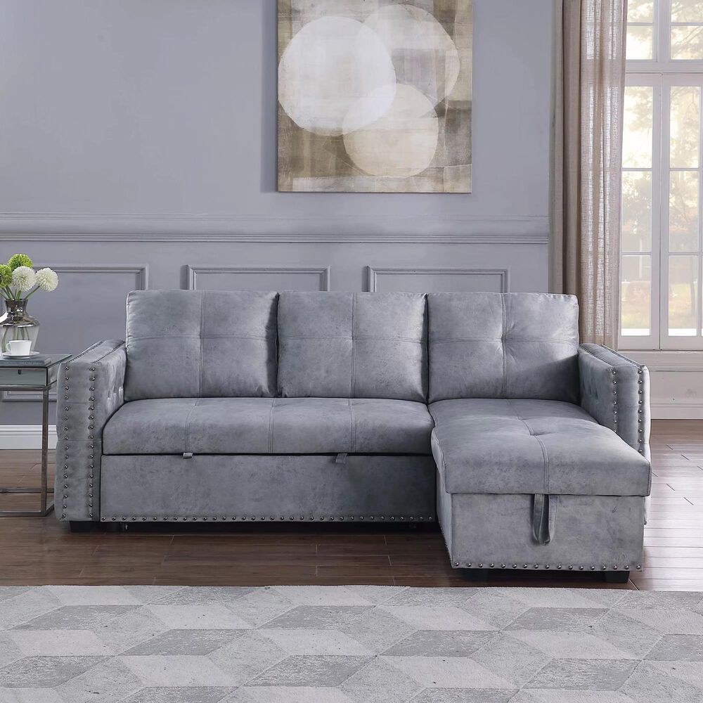 Morden Fort 2Piece Storage Sleeper Sectional in Grey Velvet Shop NFM