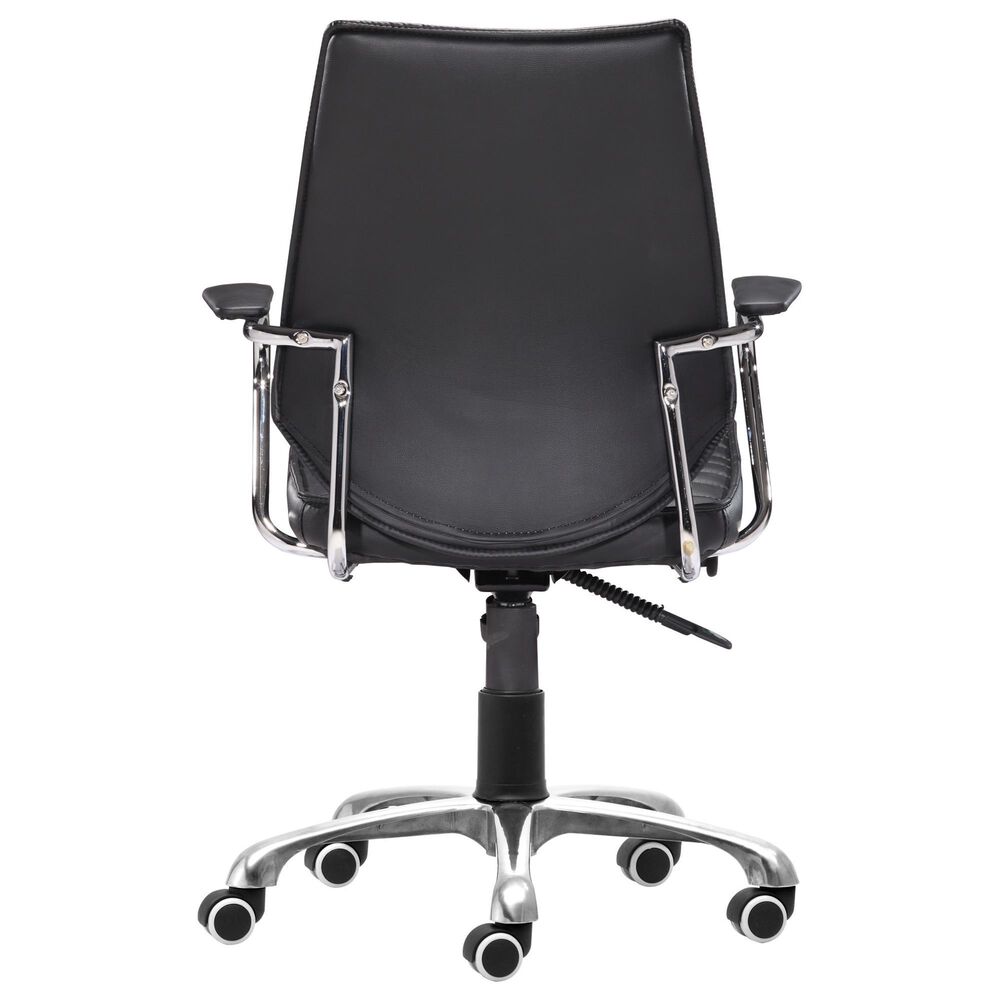 Zuo Modern Enterprise Low Back Office Chair with Black Faux Leather in Chrome, , large