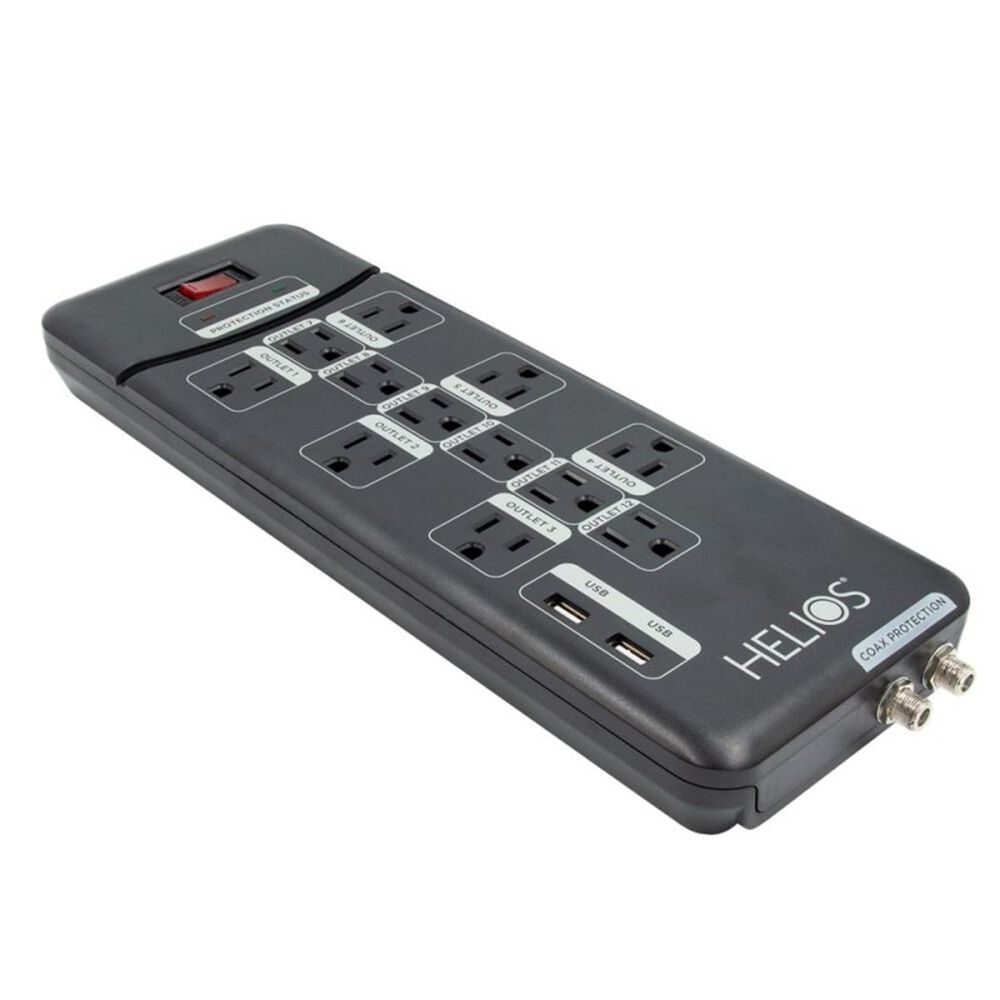 MetraAV Helios Twelve Outlet Surge Protector With Coax and USB Outlets, , large