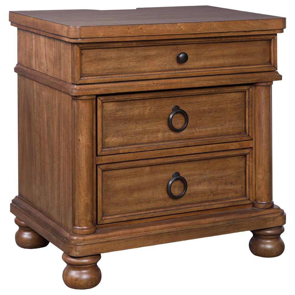 Ashley Rowlenstown California King Panel Bed with Two Nightstands in Brown, , large