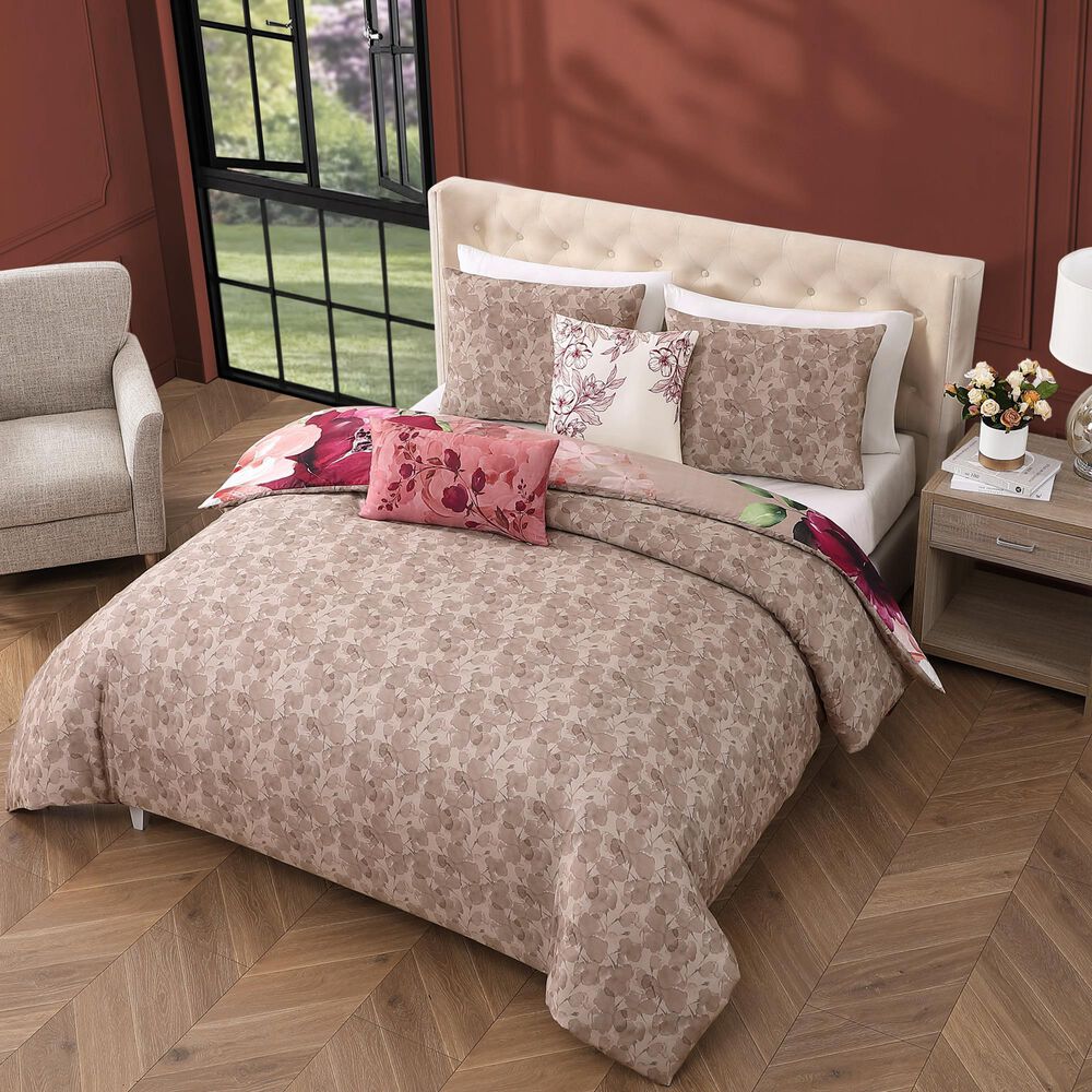Bebejan Florence 5-Piece Queen Comforter Set in Wine, Blush, Ivory and Sand Dune, , large