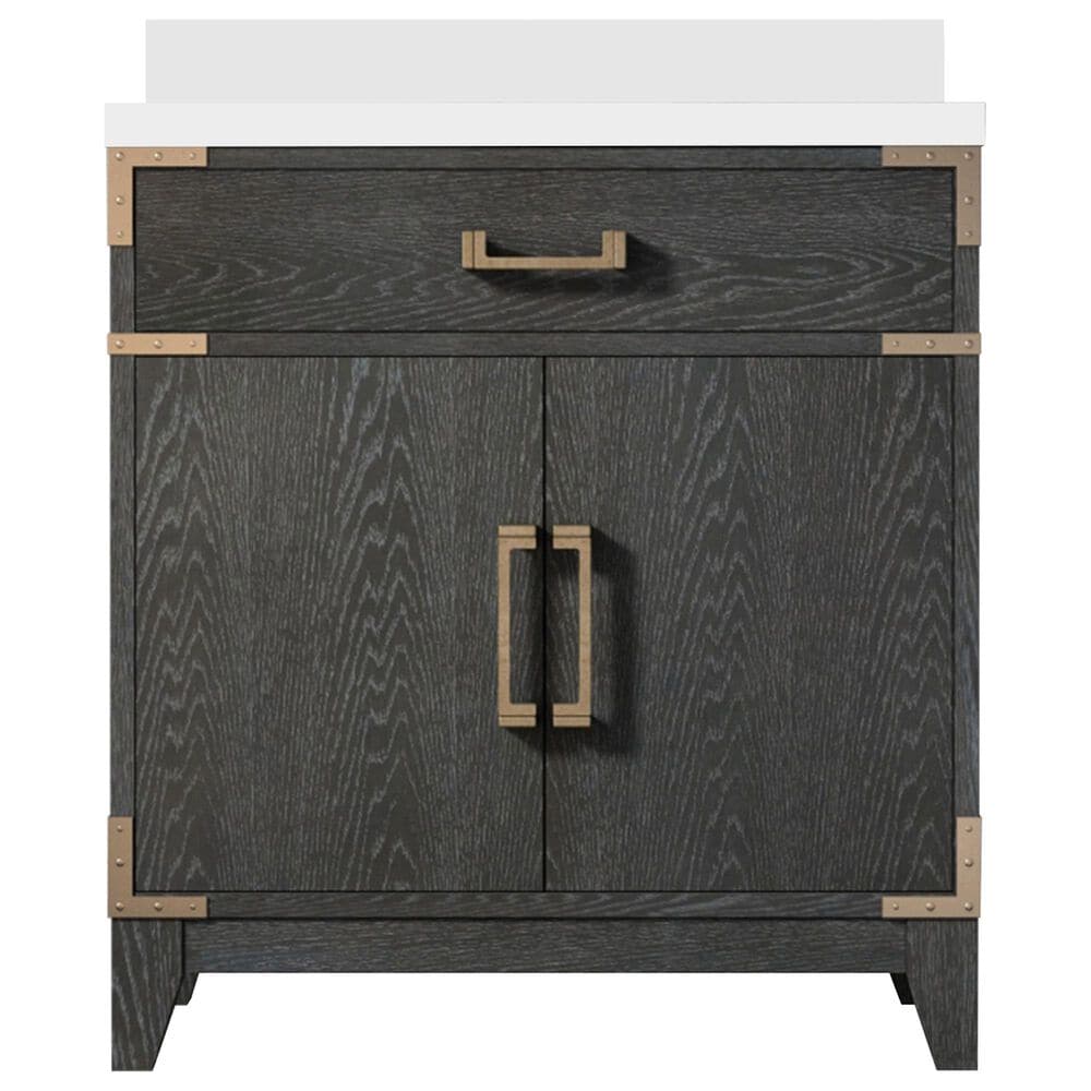 Lexora Home Laurel 30&quot; Single Bathroom Vanity in Black Oak with White Quartz Top and Rectangular Sink, , large