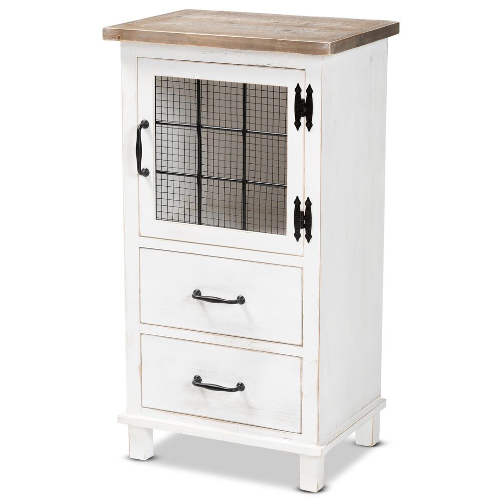 Baxton Studio Faron 2-Drawer Storage Cabinet in White and Oak Brown, , large