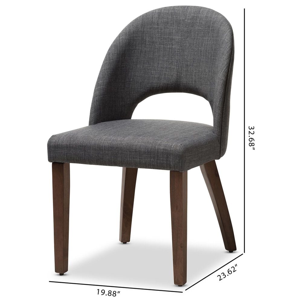 Baxton Studio Wesley Side Chair with Dark Grey Cushion in Walnut (Set of 2), , large
