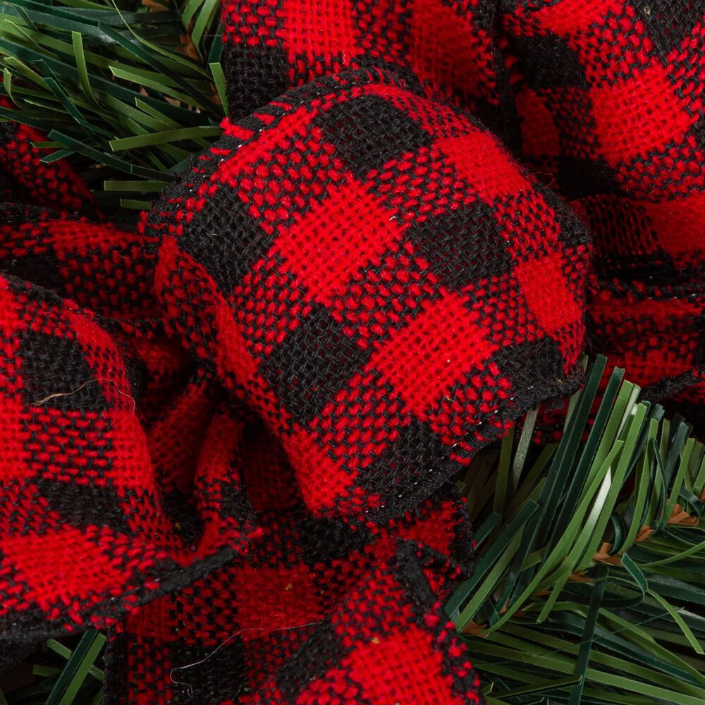 The Gerson Company 24&quot; Holiday Pine Wreath with Berries, Bow in Green, Red and Black, , large