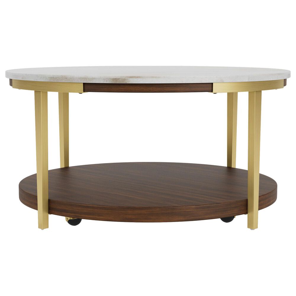 Riverside Furniture Emery Round Cocktail Table in Smoked Cherry and Bronze, , large