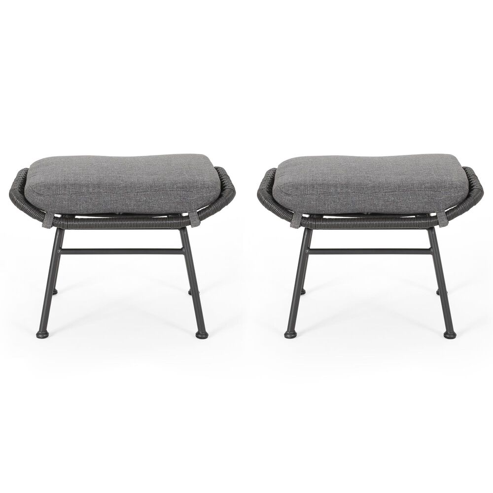 Hearth and Haven Montana Outdoor Ottoman with Gray Cushion in Black &#40;Set of 2&#41;, , large