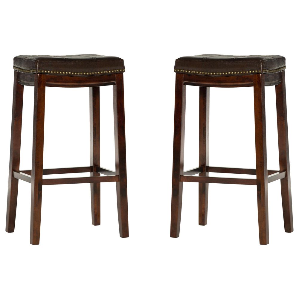 Linon Home Decor Claridge Bar Stool with Brown Cushion in Dark Brown (Set of 2), , large