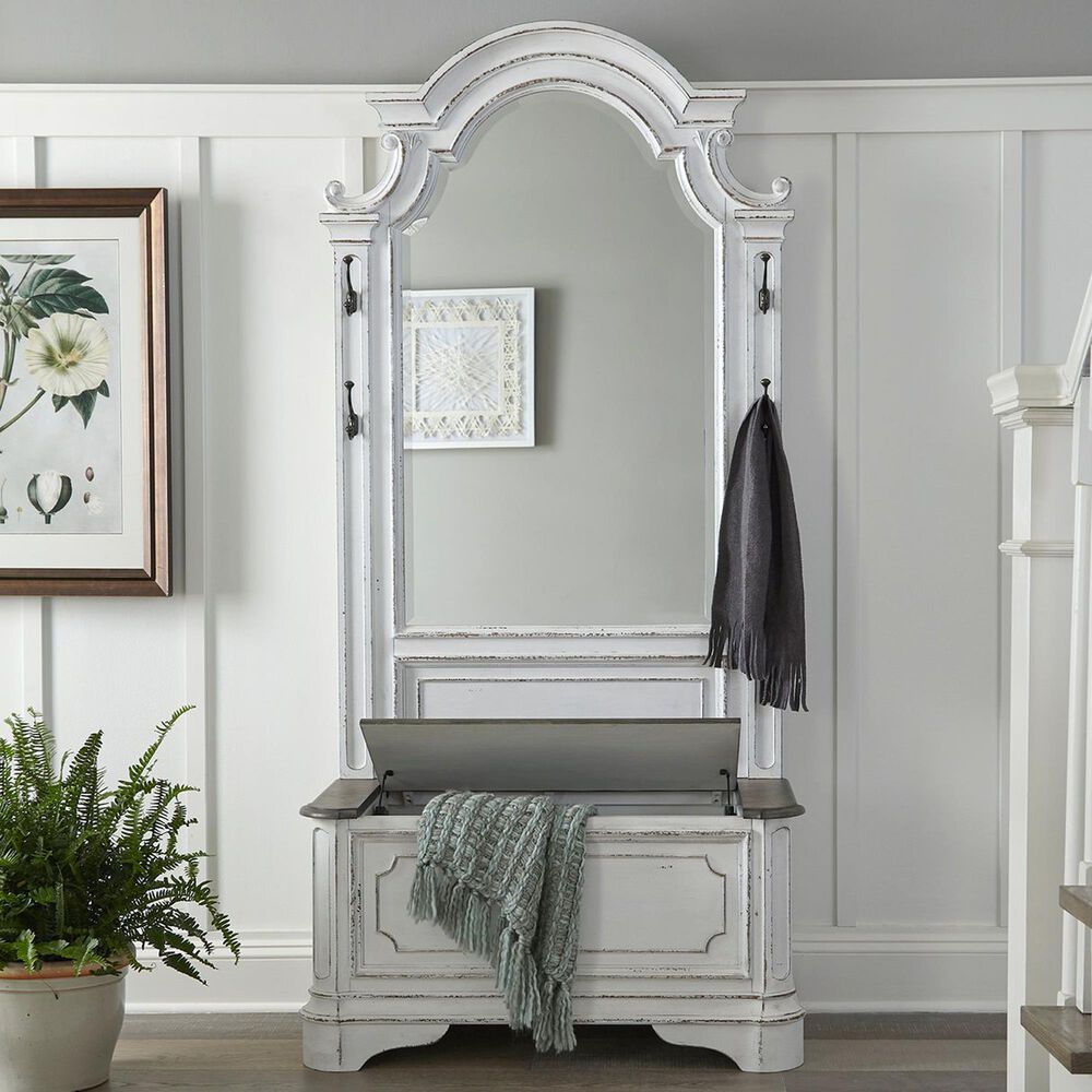 Belle Furnishings Magnolia Manor Hall Tree in Antique White and Weathered Brown, , large