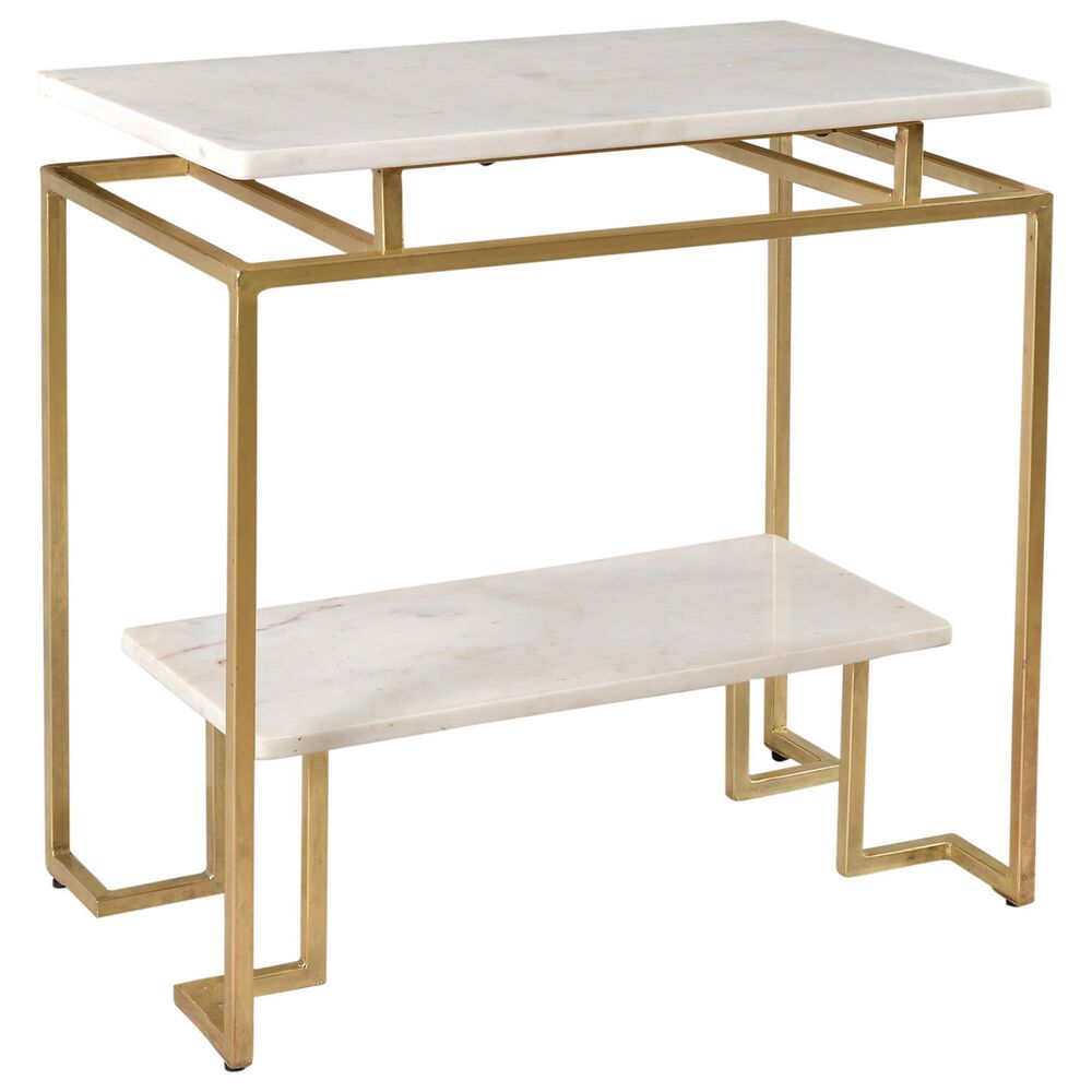Shell Island Furniture Accent Table in Vendar Burnished Gold and White Marble, , large