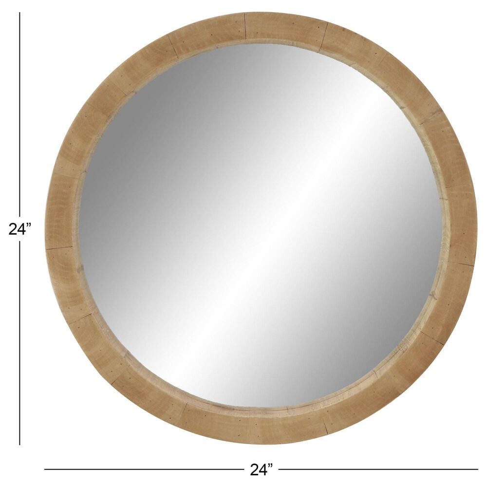 Maple and Jade 24&quot; Round Wood Wall Mirror in Natural Brown, , large