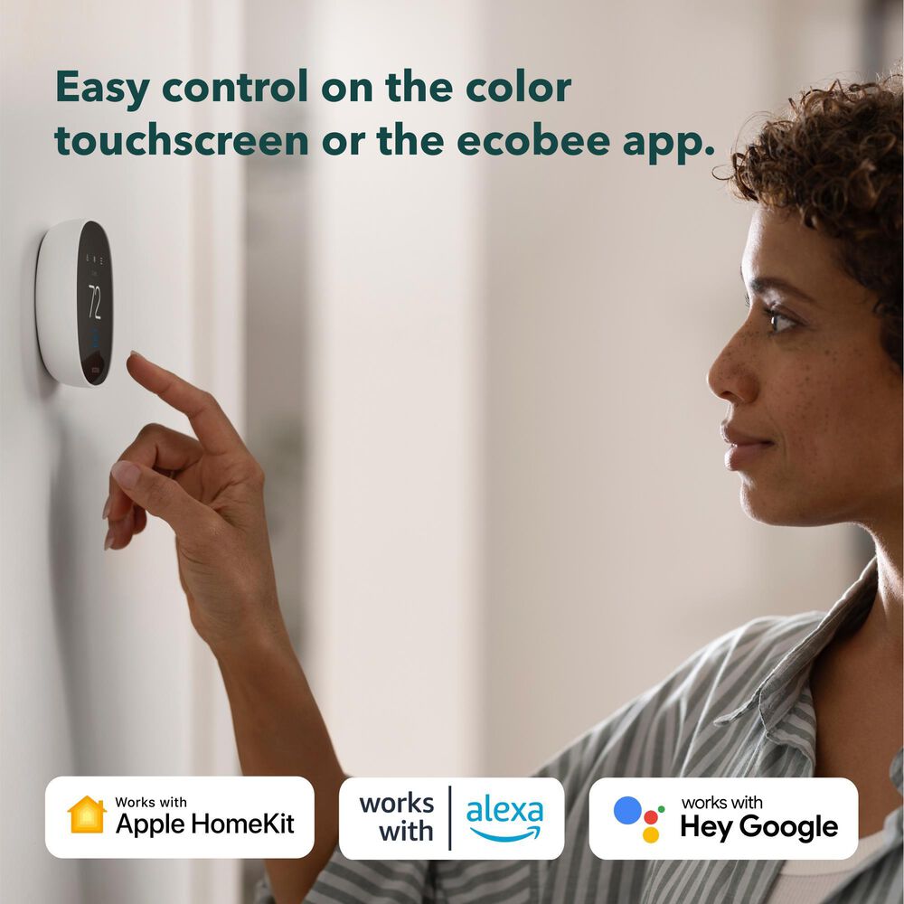 Ecobee Smart Thermostat Essential - Energy Star Certified programmable Wi-Fi Thermostat - Works with Siri, Alexa, and Google Assistant, , large