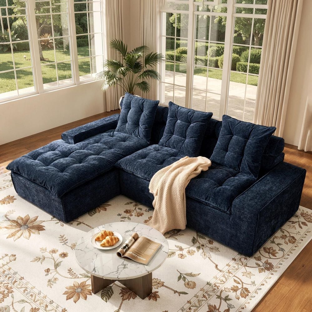 HOMLUX 2-Piece Left Facing Sectional with Chaise in Blue, , large