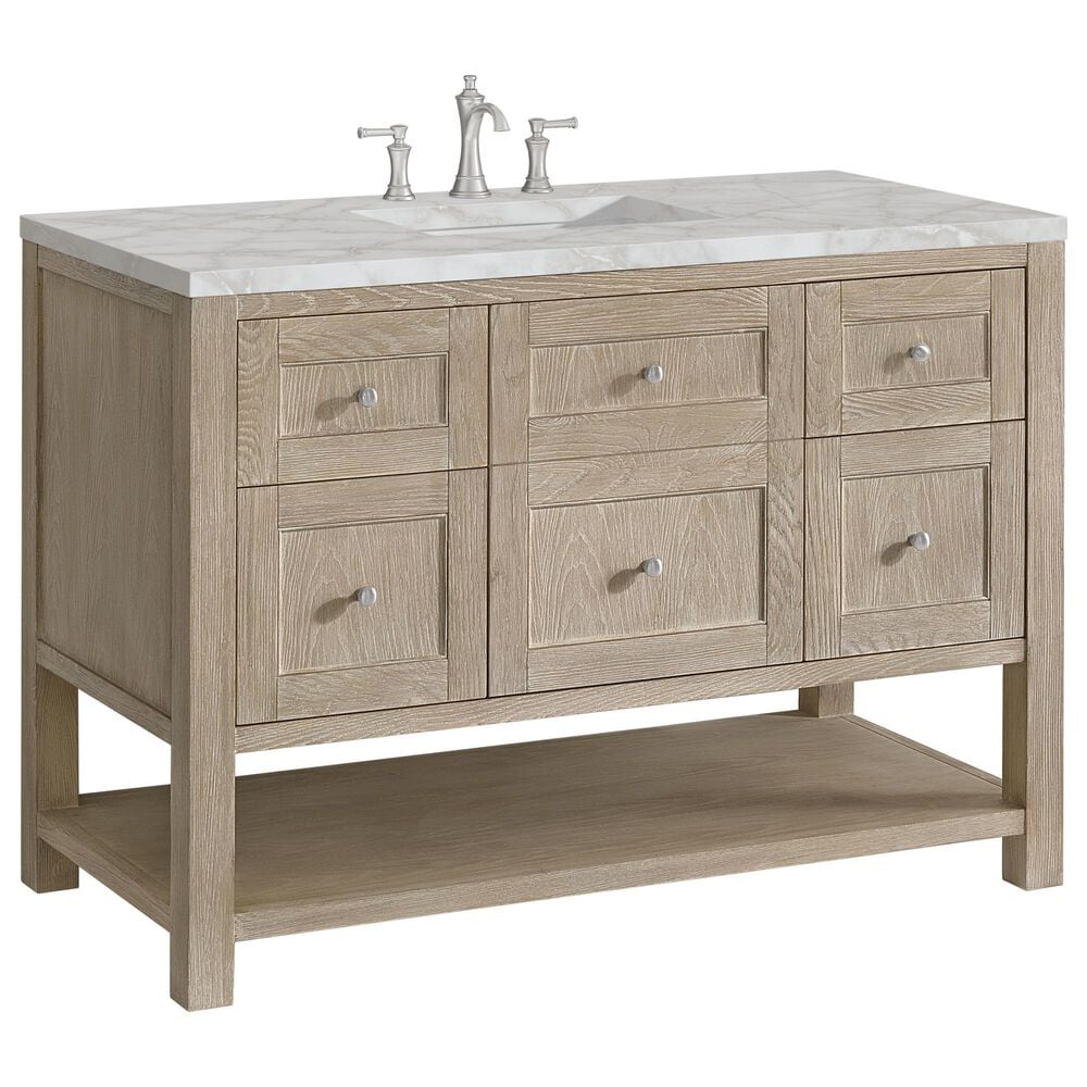James Martin Vanities Breckenridge 48" Single Bathroom Vanity in Whitewashed Oak with 3 cm Eternal Jasmine Pearl Silestone Top, Rectangular Sink and FreePower Wireless Charger, , large