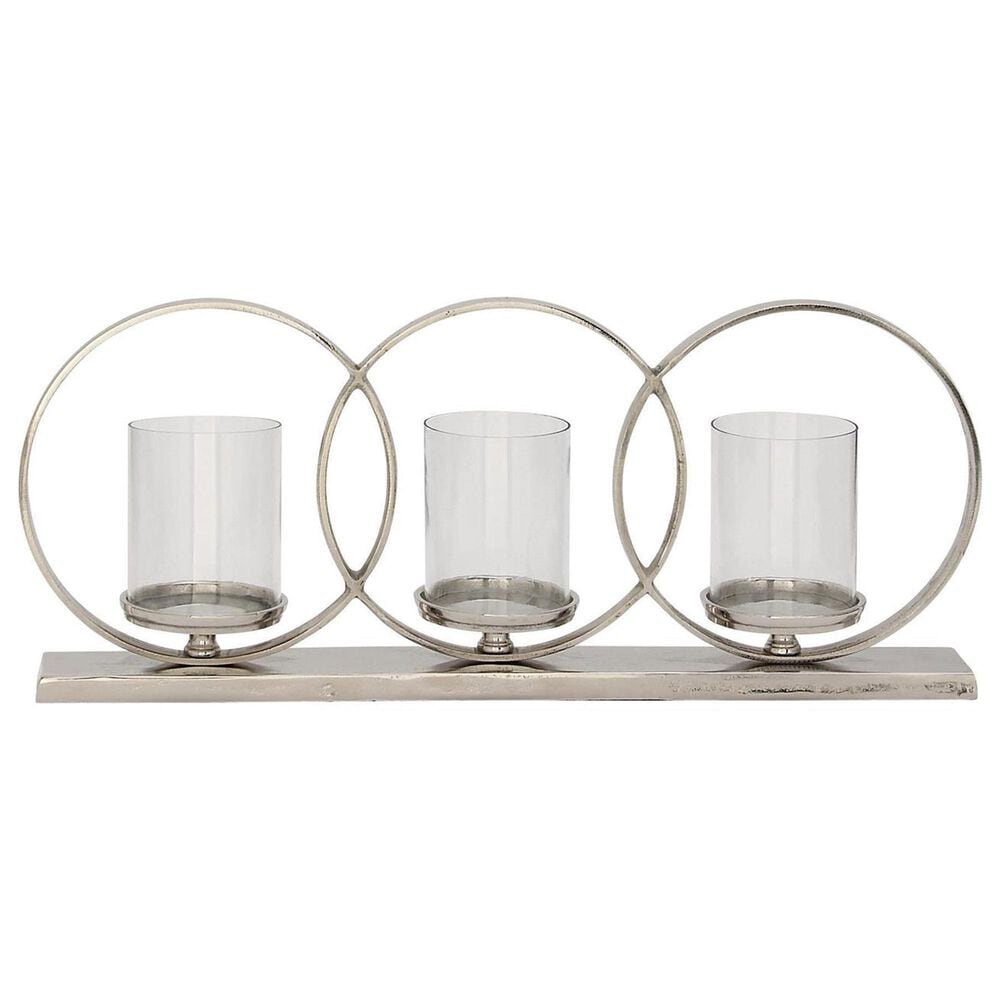 Maple and Jade Overlapping Rings Pillar 3 Plate Geometric Decorative Candelabra in Silver, , large