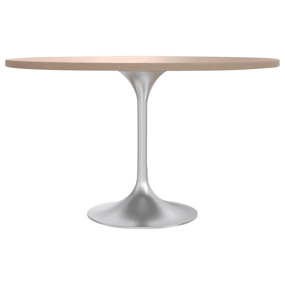 Leisuremod LeisureMod Verve Collection 48 Round Dining Table, Brushed Chrome Base with Light Natural Wood MDF Top, , large