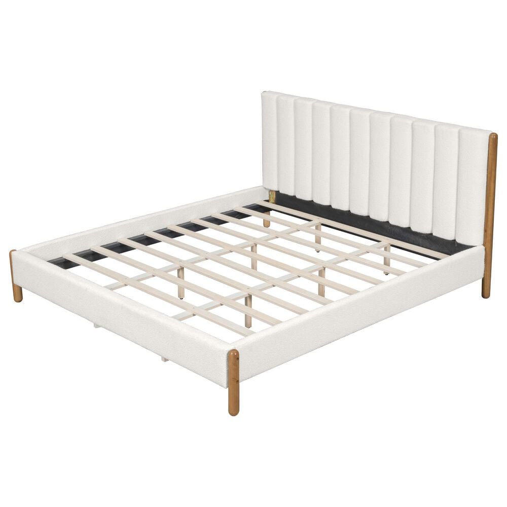 Hearth and Haven King Upholstered Platform Bed in White, , large