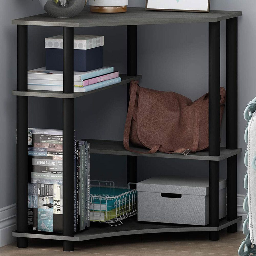 HOMLUX Multipurpose Corner Desk with Storage Shelves in French Oak Grey and Black, , large