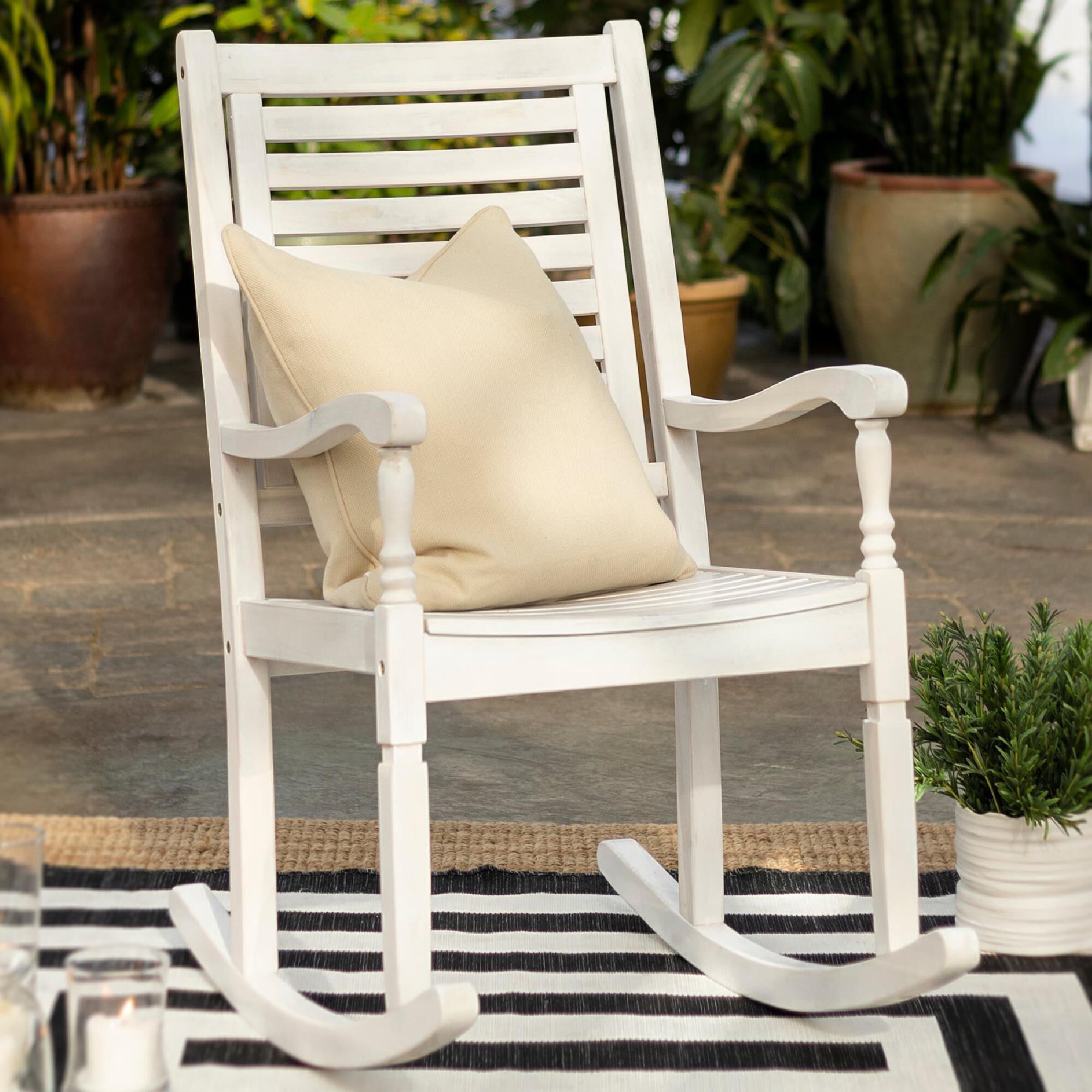 Walker Edison Patio Rocking Chair in White Wash NFM