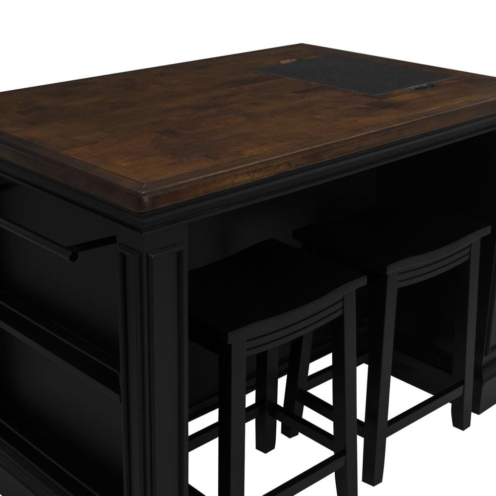 Linden Boulevard Traditional Style Stationary Kitchen Island with 2 Stools, , large