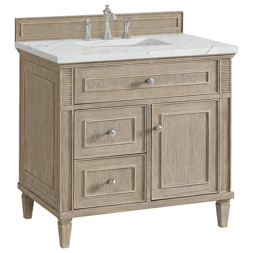 James Martin Vanities Lorelai 36" Single Vanity in Whitewashed Oak with 3 cm Ethereal Noctis Quartz Top, , large