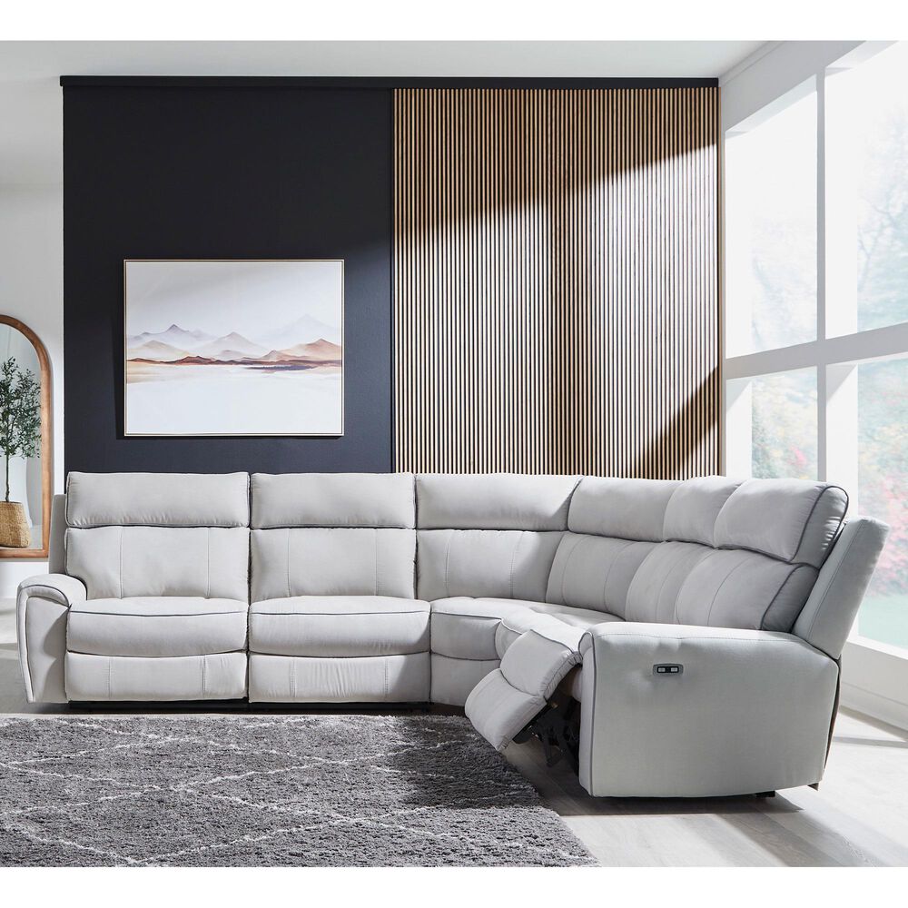 Ashley Social Pointe 5-Piece Power Symmetrical Reclining Sectional in Pearl and Ash, , large