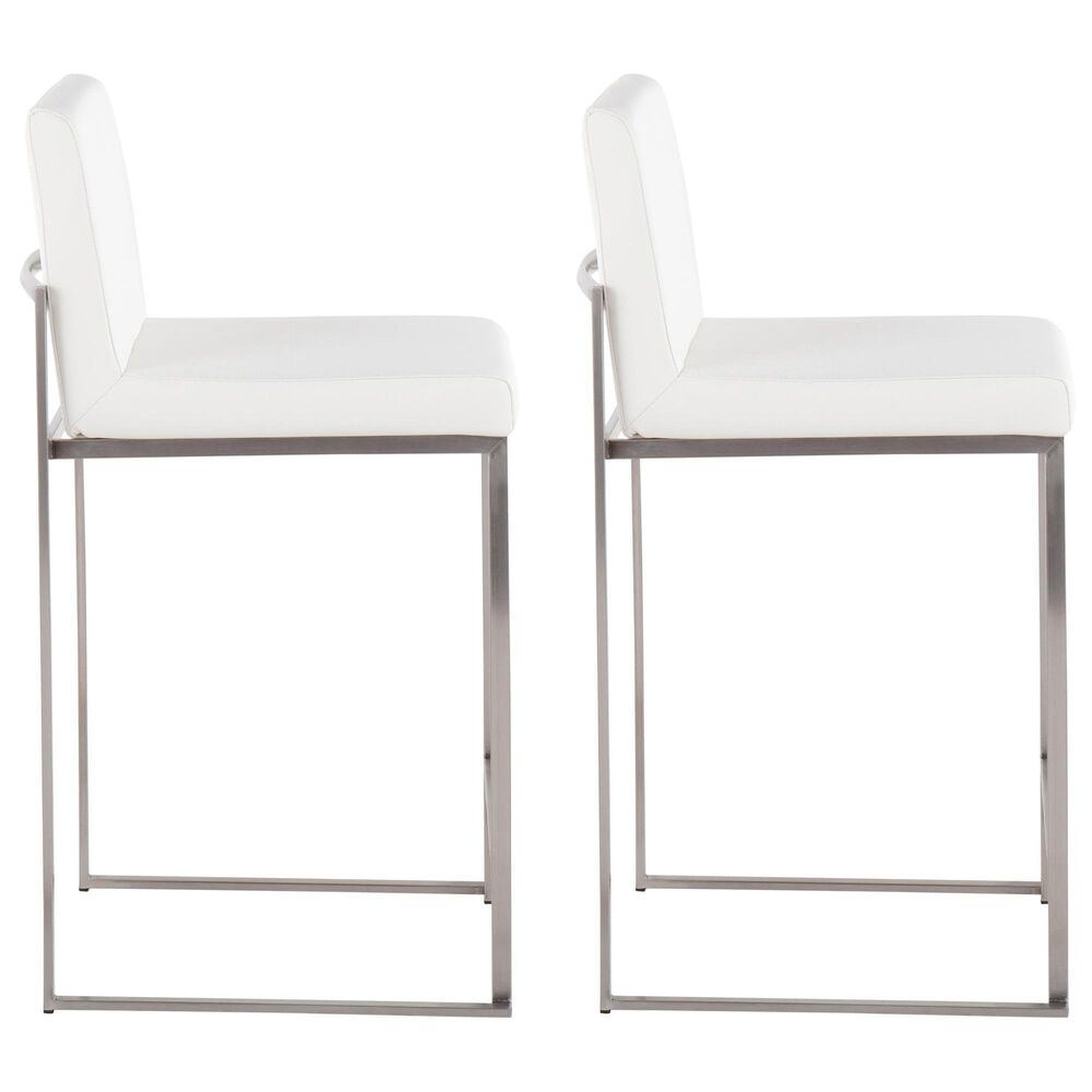 LumiSource Fuji 26" Counter Stool with White Upholstery in Stainless Steel (Set of 2), , large