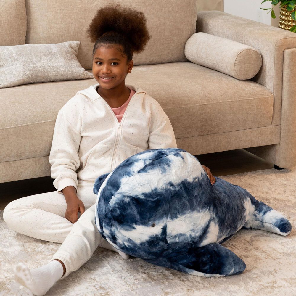Jaxx Marina The Whale Sea Buddy Large Kids Stuffed Animal Bean Bag in Tie-Dye Blue Print, , large