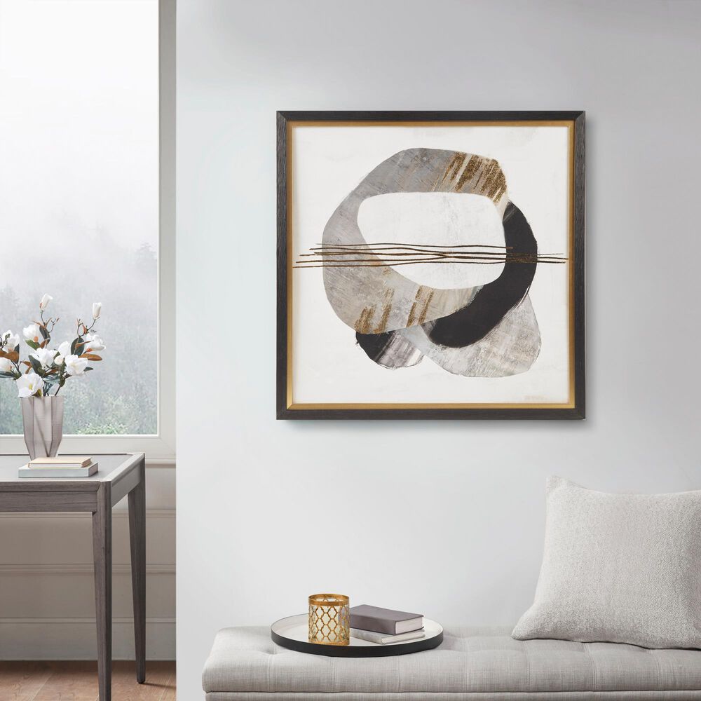 Hampton Park Auric Beam 30&quot; x 30&quot; Abstract Framed Canvas Wall Art in Black, Grey and Gold, , large