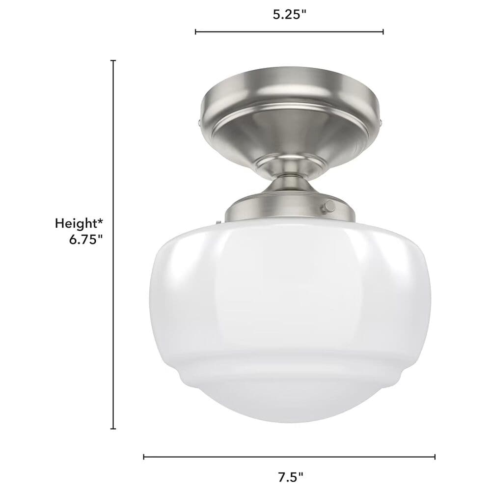 Hunter Saddle Creek 1-Light Mini Semi Flush with Shiny Cased White Glass in Brushed Nickel, , large