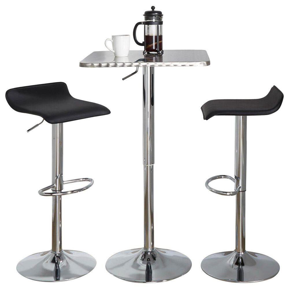 LumiSource Bistro-Ale 3-Piece Bar Set with Black Cushion in Silver and Chrome, , large