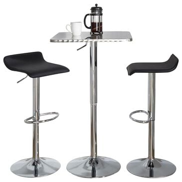 LumiSource Bistro-Ale 3-Piece Bar Set with Black Cushion in Silver and Chrome, , large