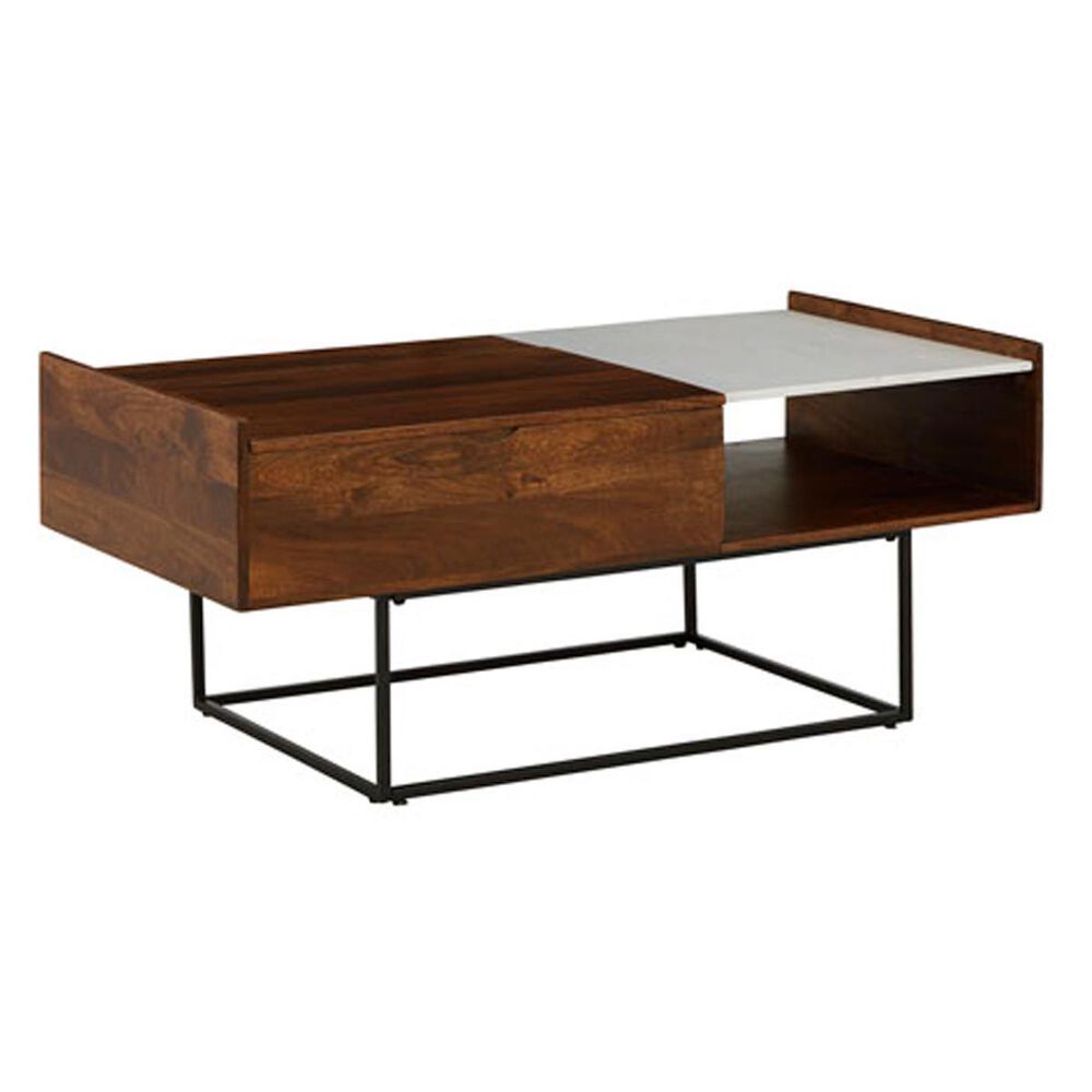 Signature Design by Ashley Rusitori Lift-Top Coffee Table in Black, Light Brown, and White Marble, , large