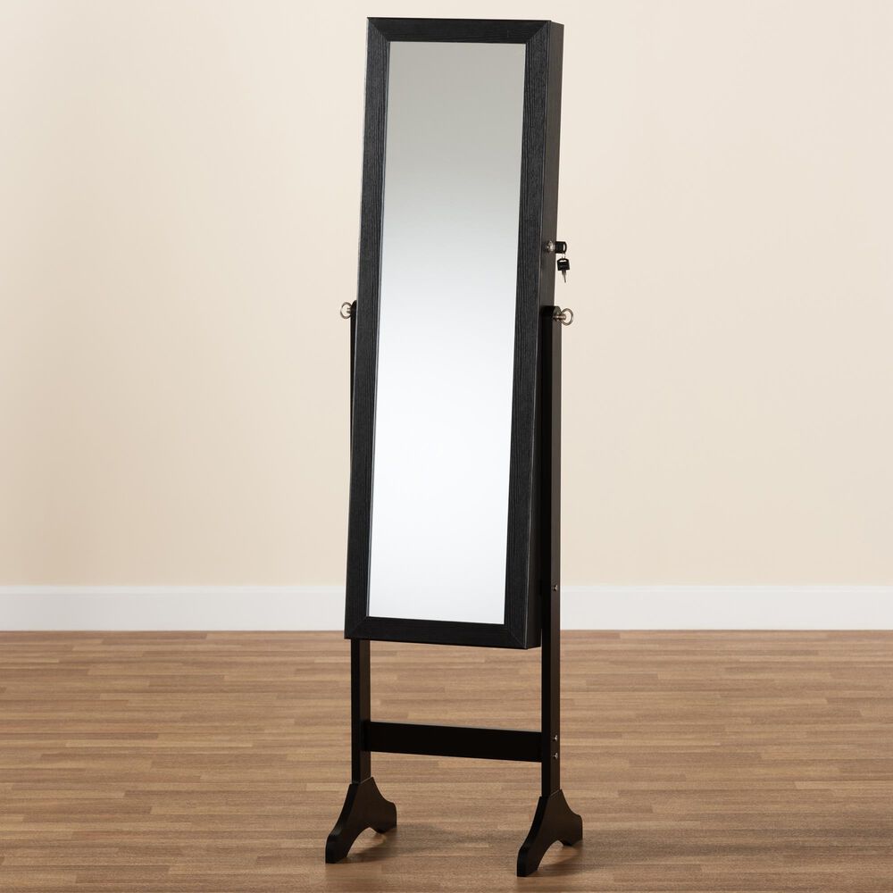 Baxton Studio Ryoko Jewelry Armoire with Mirror in Black NFM