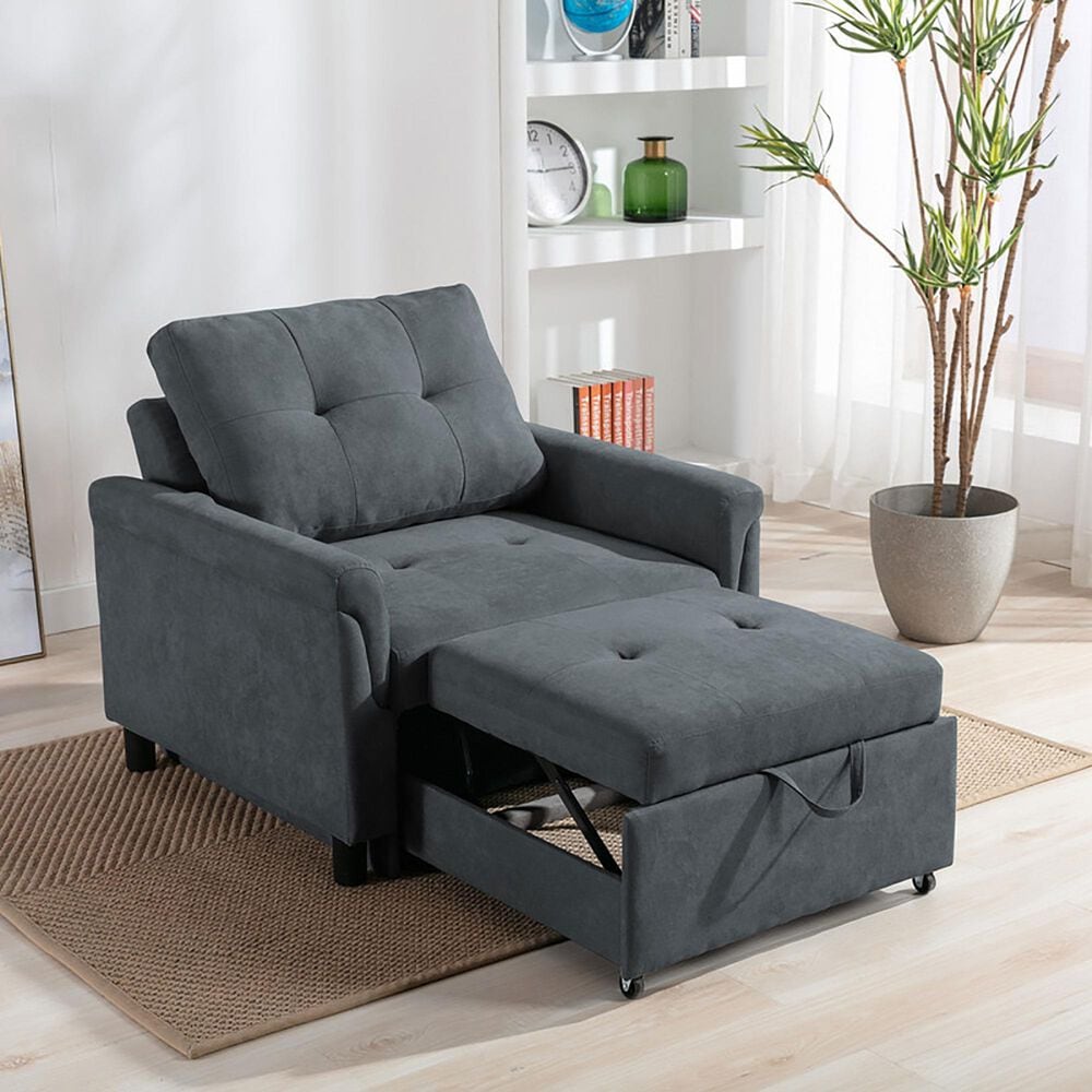 HOMLUX 35"W Convertible Armchair with Lounger and Sofa Bed Function, in Dark Grey, , large